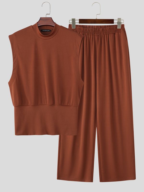 Men's Minimalist High Street Mock Neck Two Pieces Outfit SKUL79737