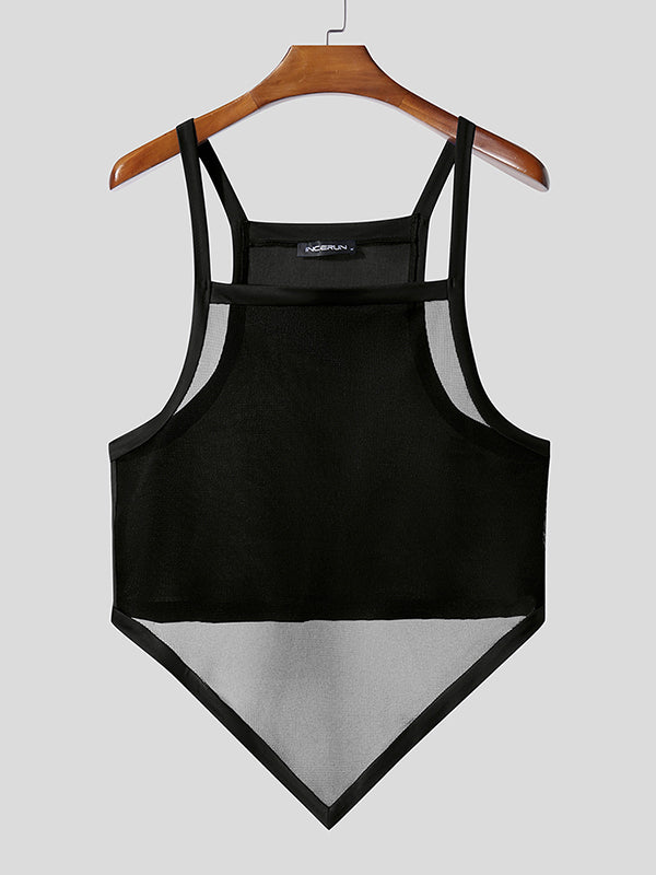 Mens Sheer Mesh Textured Square Neck Tank SKUL11725