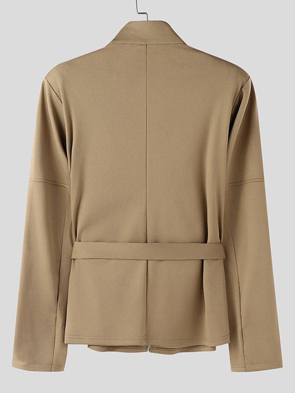 Men's Solid Color Metal Button Stand Collar Long Sleeve Blazer SKUL48609