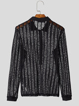 Mens Hollow Mesh See-Through Long Sleeve Shirt SKUK97834