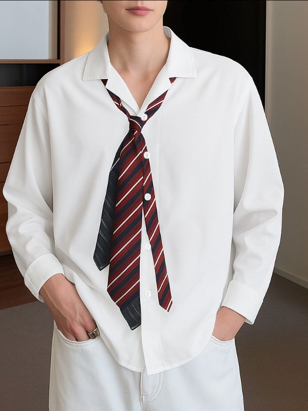 Men's Tie Print Long Sleeve Shirt SKUL32859