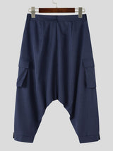 Men's Avant-Garde Deconstructed Stage Runway Drop-Crotch Pleated Slit Hem Harem Pant SKUL86786