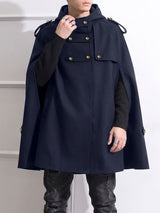 Men's Vintage Military Metallic Button Flap Epaulet Hooded Cape SKUL84579