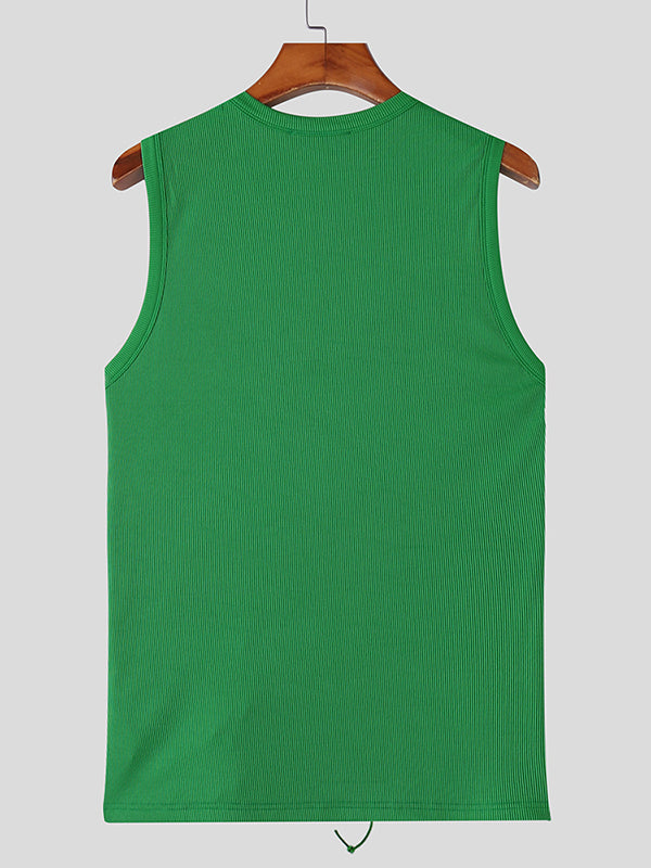 Mens Solid Color Knit Cross Tie Hollow Tank SKUL16798