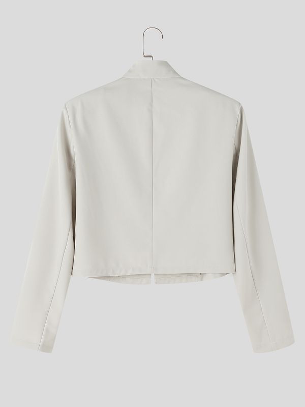 Men's Smart Chic Evening Gala Double Leather Buckle Notch Neckline Cropped Blazer SKUL86648