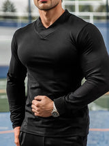 Mens Solid Color Fitness V-Neck T-Shirt SKUK77666