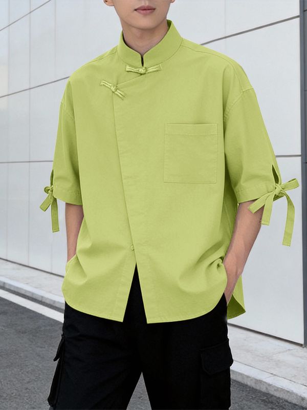 Men's Frog Button Stand Collar Tie Cuff Shirt SKUL57723