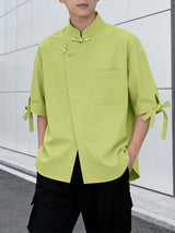 Men's Frog Button Stand Collar Tie Cuff Shirt SKUL57723