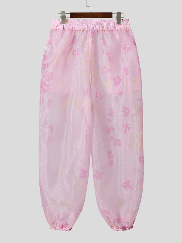Mens Floral Print Sheer Mesh Casual Pant SKUL17979