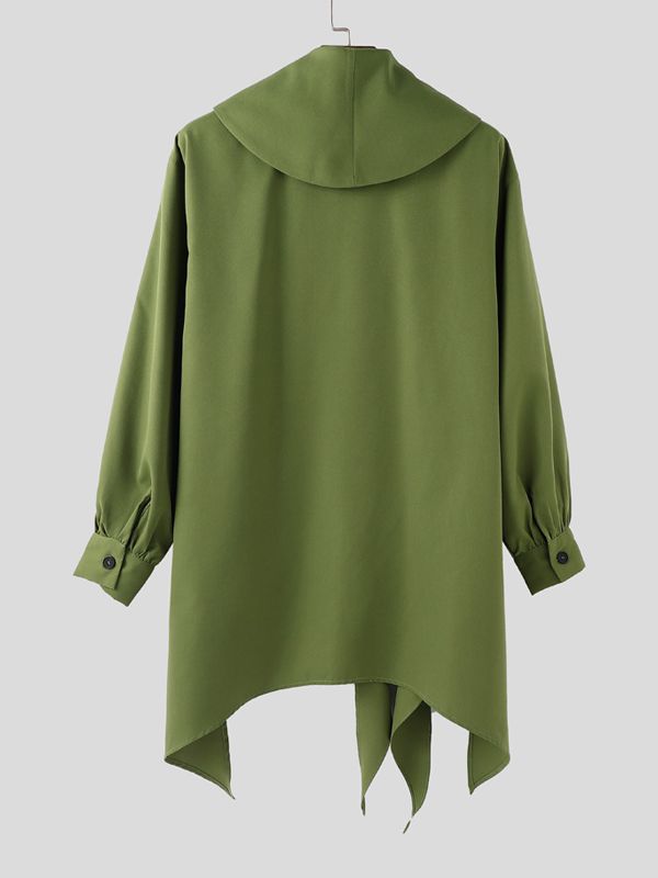 Men's Solid Color Ruffled Patchwork Long Sleeve Shirt SKUL35019