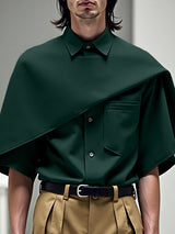 Mens Plain Tie-Neck Short-Sleeve Shirt SKUL27358