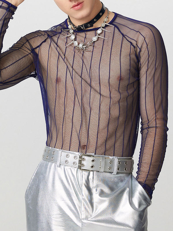 Mens Sheer Mesh Long Sleeve T-Shirt SKUK94774