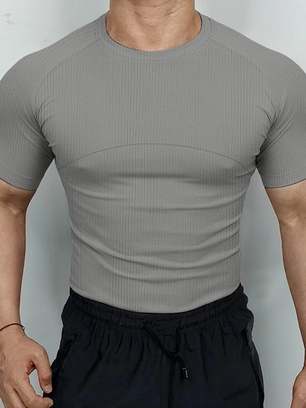 Men's Solid Color Textured Long Sleeve T-Shirt SKUL42541