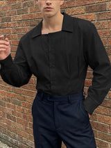 Men's Solid Color Square Neck Slim Fit Long Sleeve Shirt SKUL52578