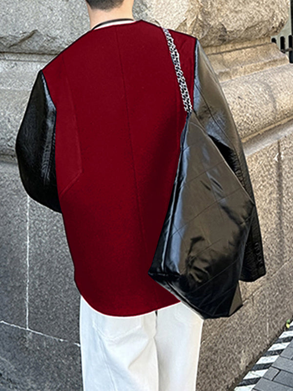 Men's Faux Leather Patchwork Loose Long Sleeve Blazer SKUL28507