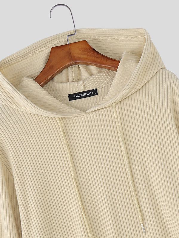 Men's Solid Corduroy Hooded Long Sleeve Hoodie SKUL28220