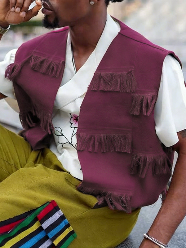 Men's Tassel Patchwork Cropped Waistcoat SKUL47917