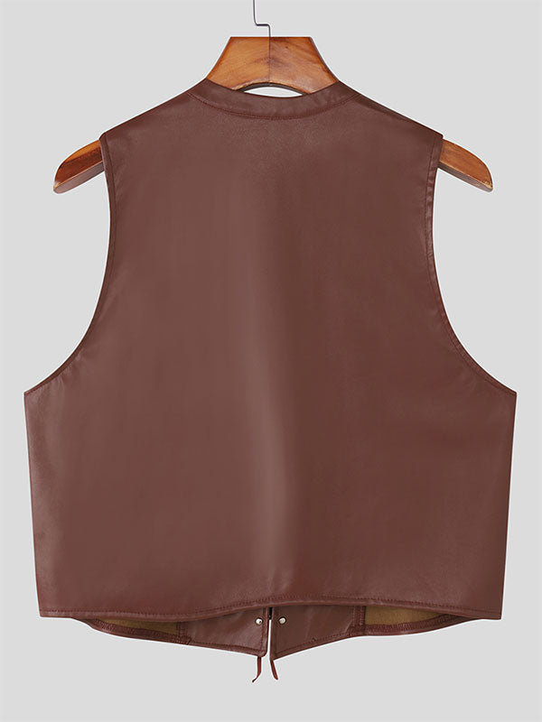 Men's Leather Cropped Lace Up Waistcoat SKUL22304