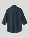 Mens Solid V-Neck Cotton 3/4 Sleeve Shirt SKUK49613