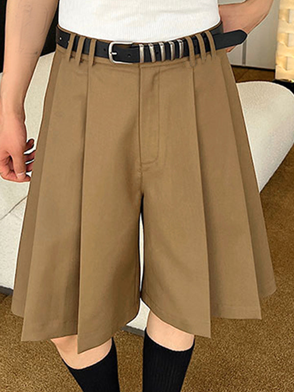 Mens Solid Pleated Mid Length Casual Shorts SKUK17986