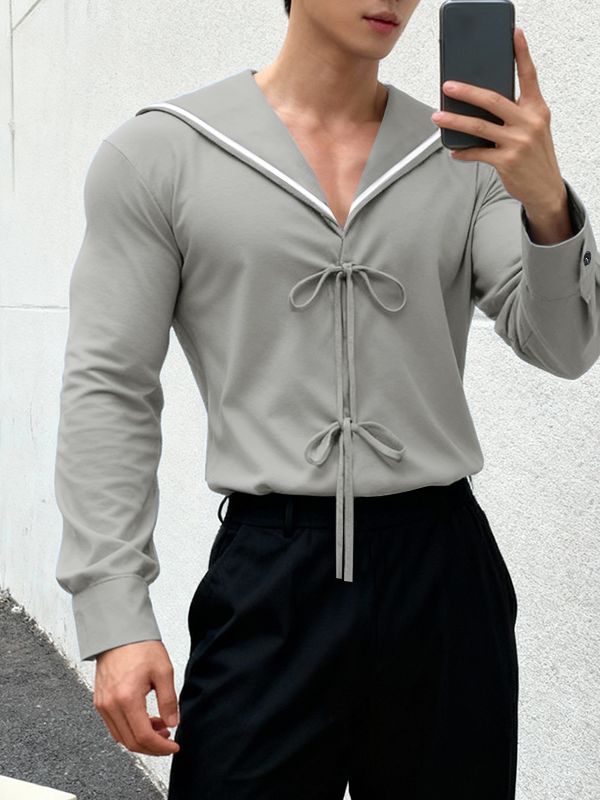 Men's Casual Sailor Collar Long Sleeve T-shirt SKUL46015