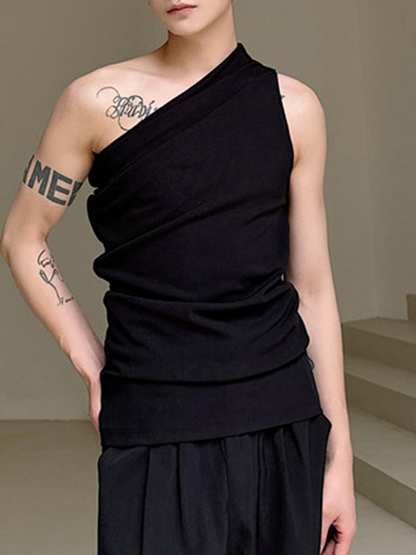 Mens Stylish Deconstructed Solid Color Sleeveless Tank SKUK67169