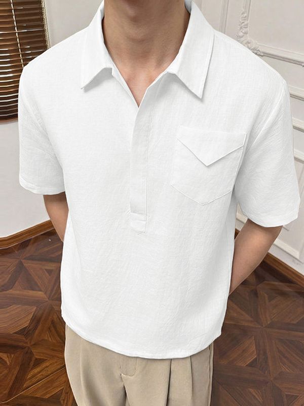 Men's High Street Casual Flap Pocket V Neck Short Sleeve Shirt SKUL75688