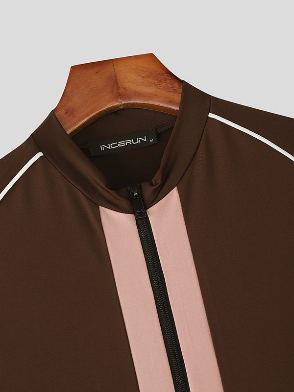 Men's Color Block Zip Short Sleeve Bodysuit SKUL37309