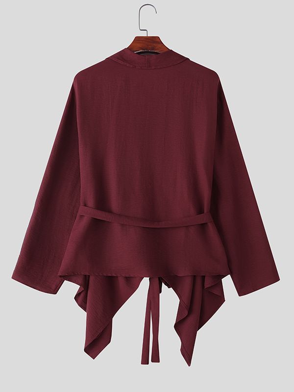 Men's Deconstructed Pleated Waist Drawstring Long Sleeve Shirt SKUL32840