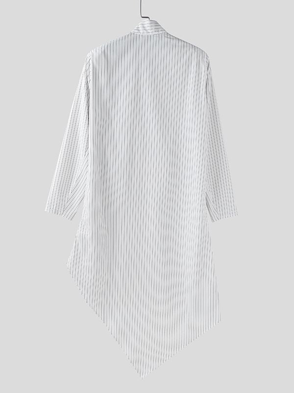 Men's Striped Long Hem Large Button Long Sleeve Blazer SKUL37513