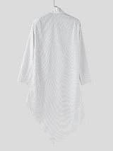 Men's Striped Long Hem Large Button Long Sleeve Blazer SKUL37513