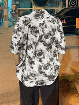 Mens Roses Print Lapel Collar Short Sleeve Shirt SKUK59631