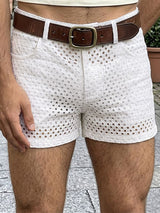 Men's Avant-Garde Crochet Open-Knit Slim Cropped Booty Denim-Style Short SKUL71351