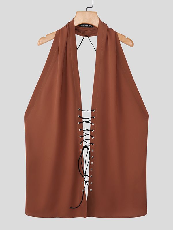 Men's Solid Color Drawstring Waist Tank SKUL45385