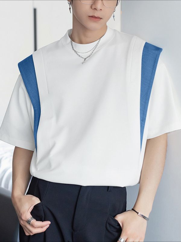 Men's Colorblock Loose Short Sleeve T-Shirt SKUL38095