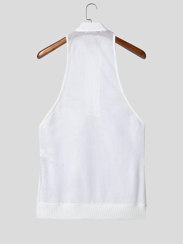 Men's Solid Color Hollow Zipper Mesh Tank SKUL57663