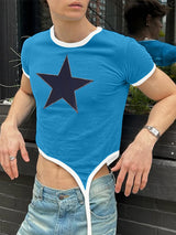 Mens Star Print Cropped Short-Sleeve T-Shirt SKUL17950