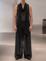 Men's Avant-Garde Party Sheer Draped Cowl Neck Two Pieces Outfit SKUL74507