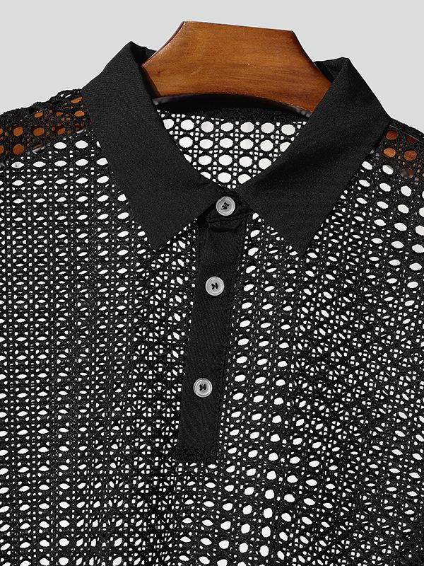 Men's Sheer Mesh Stand Collar Long Sleeve Shirt SKUL46275