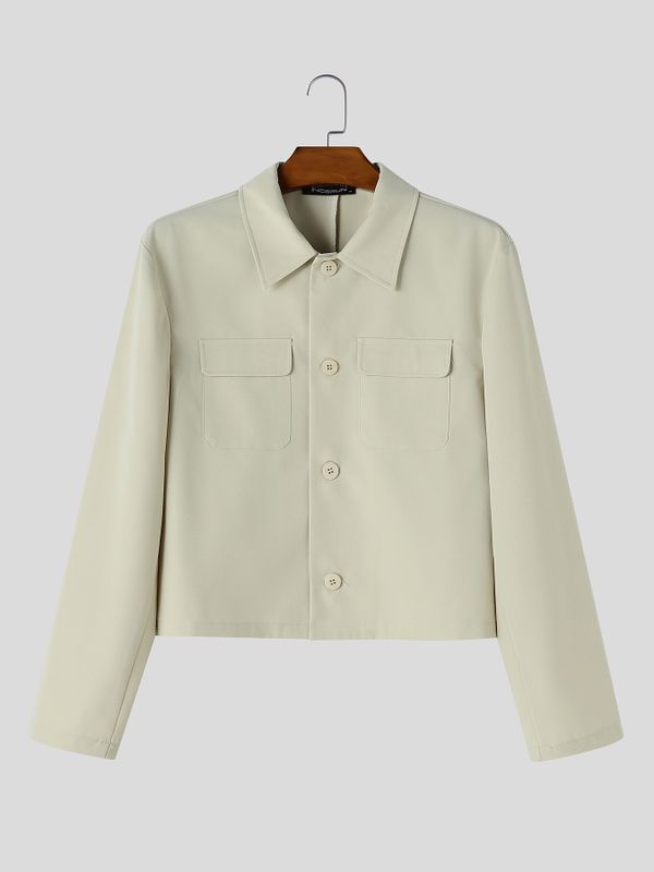 Men's Japanese Utility City Walk Turn-Down Collar Button-Down Boxy Jacket SKUL85509