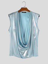 Men's Futuristic Disco Metallic Foil Deep V-Neck Cowl Neck Sleeveless Tank SKUL63145