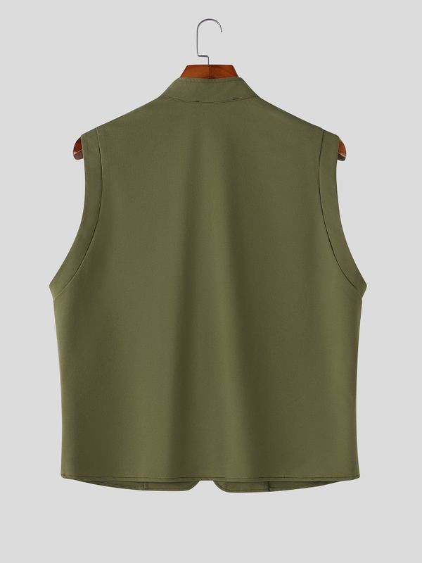 Men's Vintage Steampunk Military Hussar Stand Collar Sleeveless Waistcoat SKUL76355