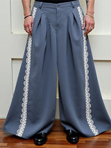 Mens Lace Trim Patchwork Wide-Leg Casual Pant SKUL17919