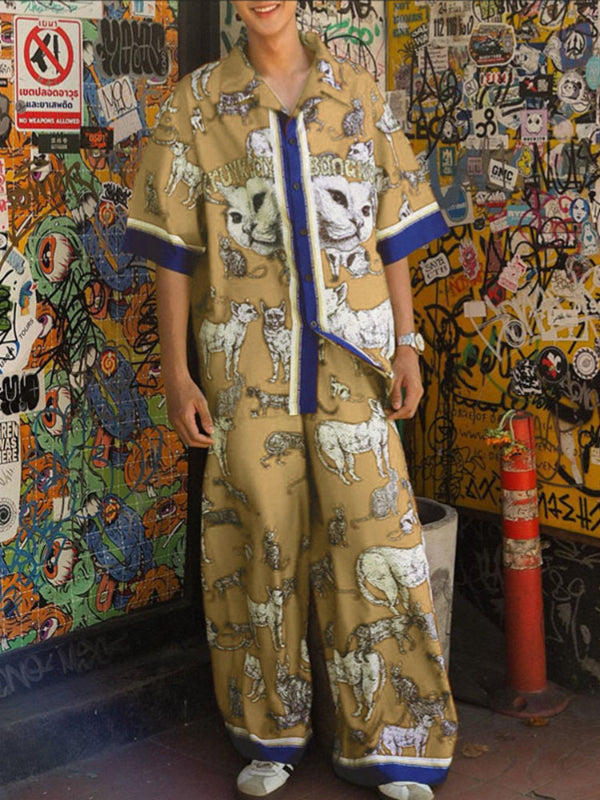 Men's Cat Print Casual Two Pieces Outfit SKUL15159