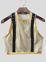 Men's Sexy Avant-Garde Metallic Mesh Suspenders Crop Tank SKUL63029