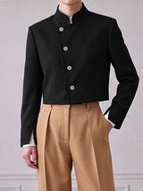Men's Neo-Chinese Chic Evening Gala Asymmetric Slanted Button Stand Collar Cropped Blazer SKUL85479