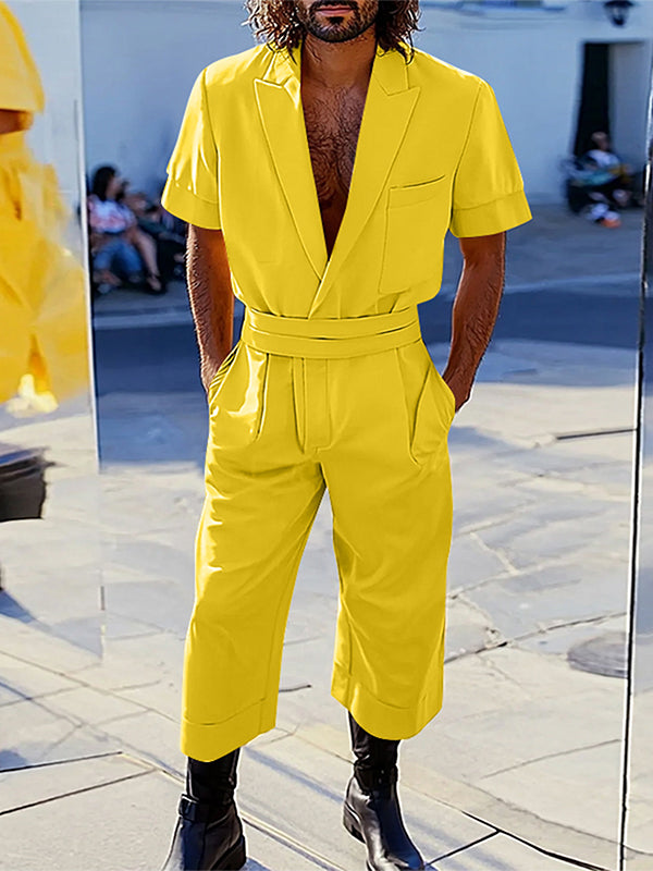 Mens Solid Color Short-Sleeve Jumpsuit SKUL08782