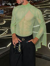 Men's Sheer Shawl Patchwork Long Sleeve T-shirt SKUL57164