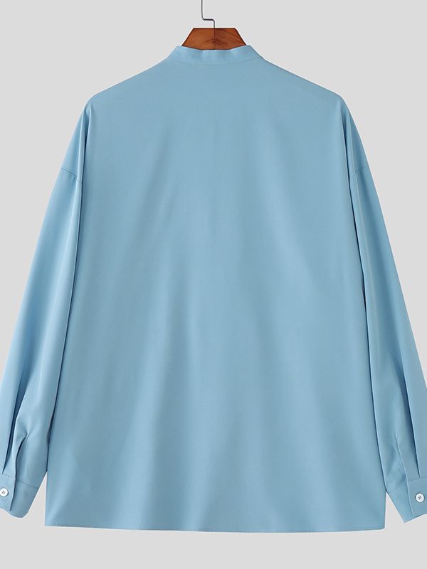 Men's Color Block Drawstring Long Sleeve Shirt SKUL39391