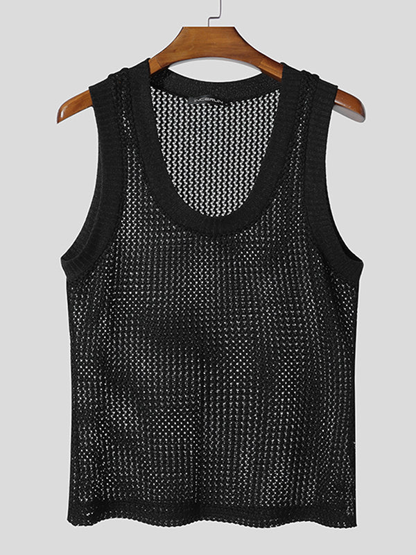 Mens Hollow Out Deep U-Neck Tank SKUL10735